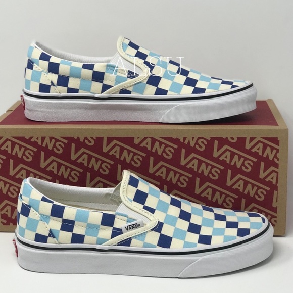 💖MEGA SALE💖VANS Classic Slip On Checkerboard Casual Blue az  Men’s  VN0A38F7QC - Picture 2 of 11